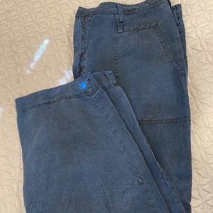 Anthropologie wide leg linen pants ankle length blue